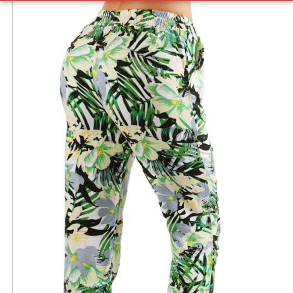 NWT Casual joggers leaf flower print Drawstring Waist Jogger Pants With Pockets - Picture 2 of 3
